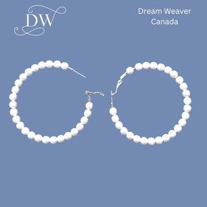 Pearl Hoop Earrings | Silver | Large 65mm | Statement Grey